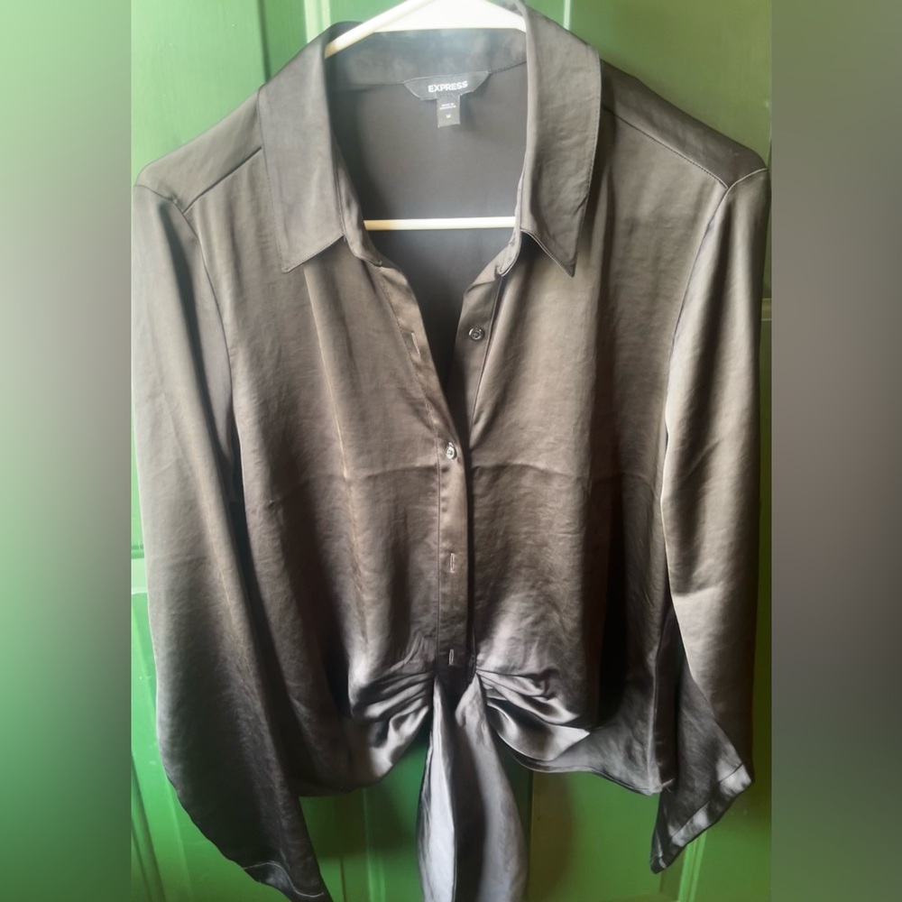 Express Tie Front Satin Portifino Shirt New without tags- never worn! Size M